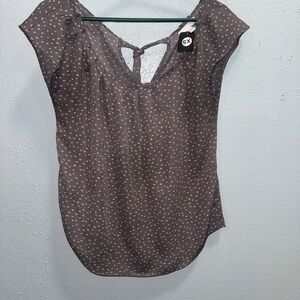 Brown Cap Sleeve‎ Blouse with Tie back